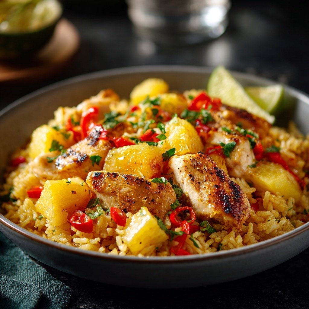 Pineapple Lime Chicken Rice Skillet