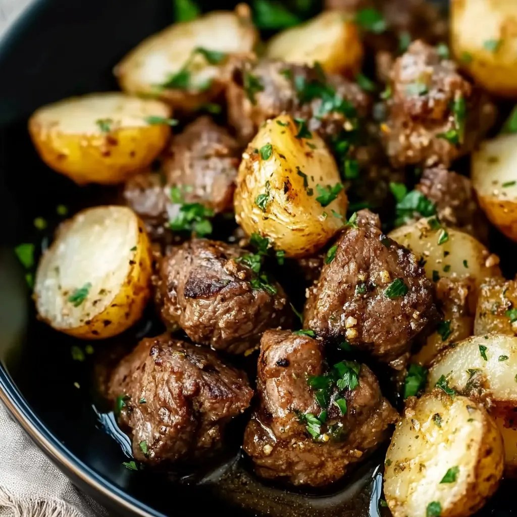 Crockpot Garlic Butter Beef Bites with Potatoes