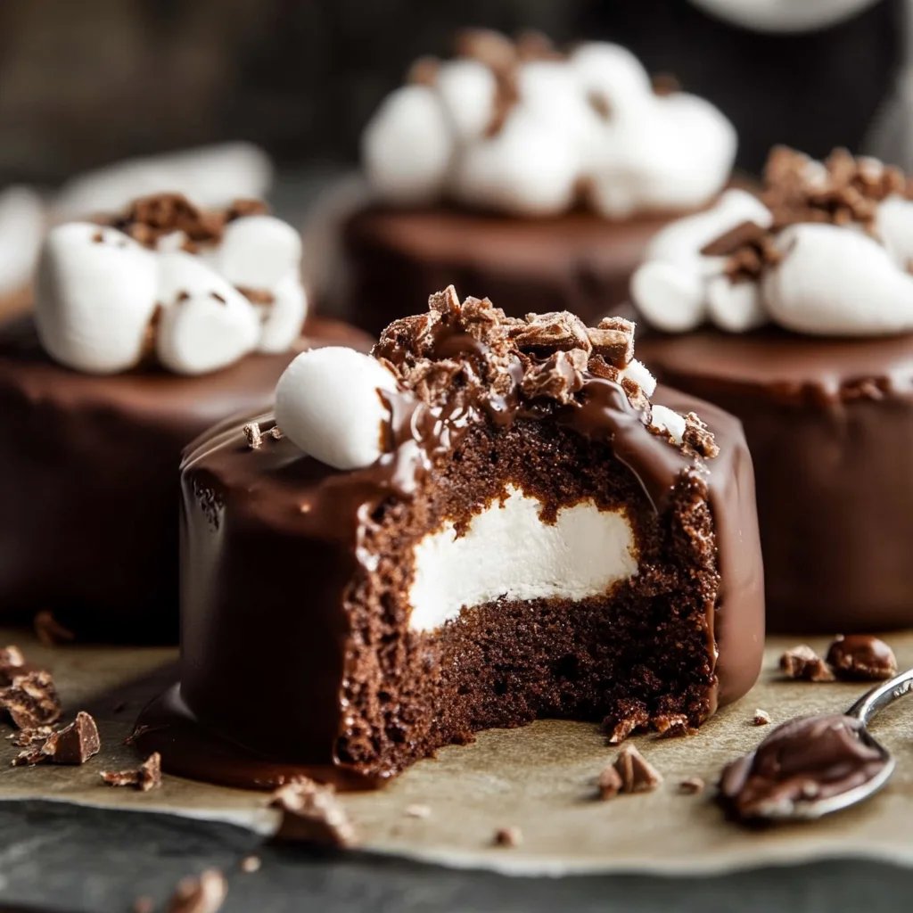 Mini Chocolate Cakes with Marshmallow Filling and Chocolate Coating
