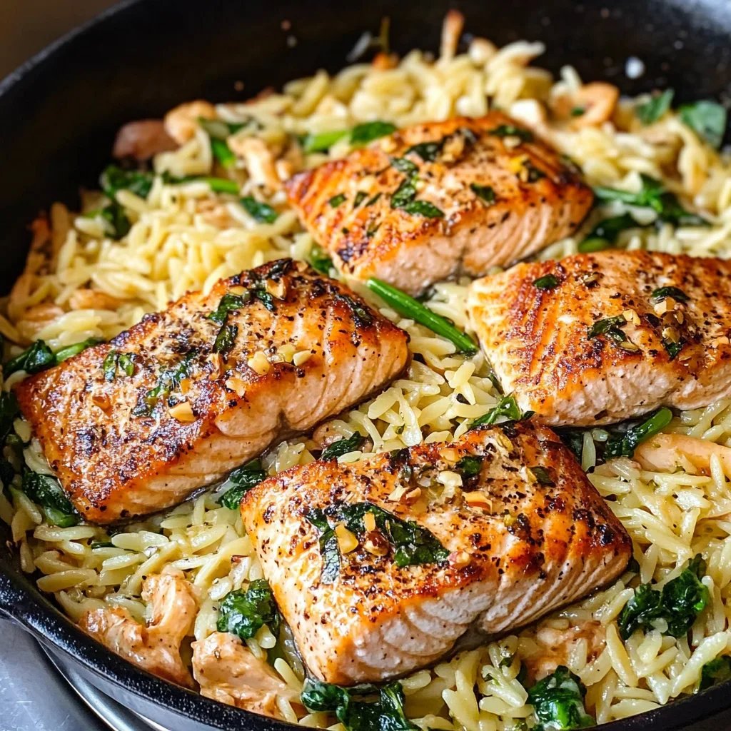 One Skillet Salmon with Lemon Orzo